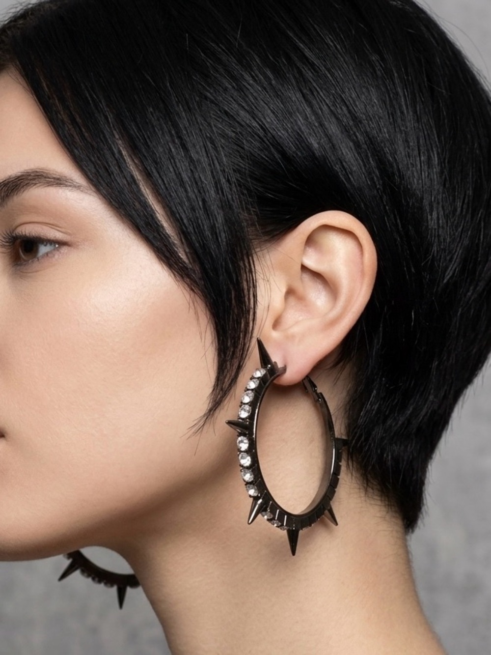 Black Rhinestone Studded Hoop Earrings
